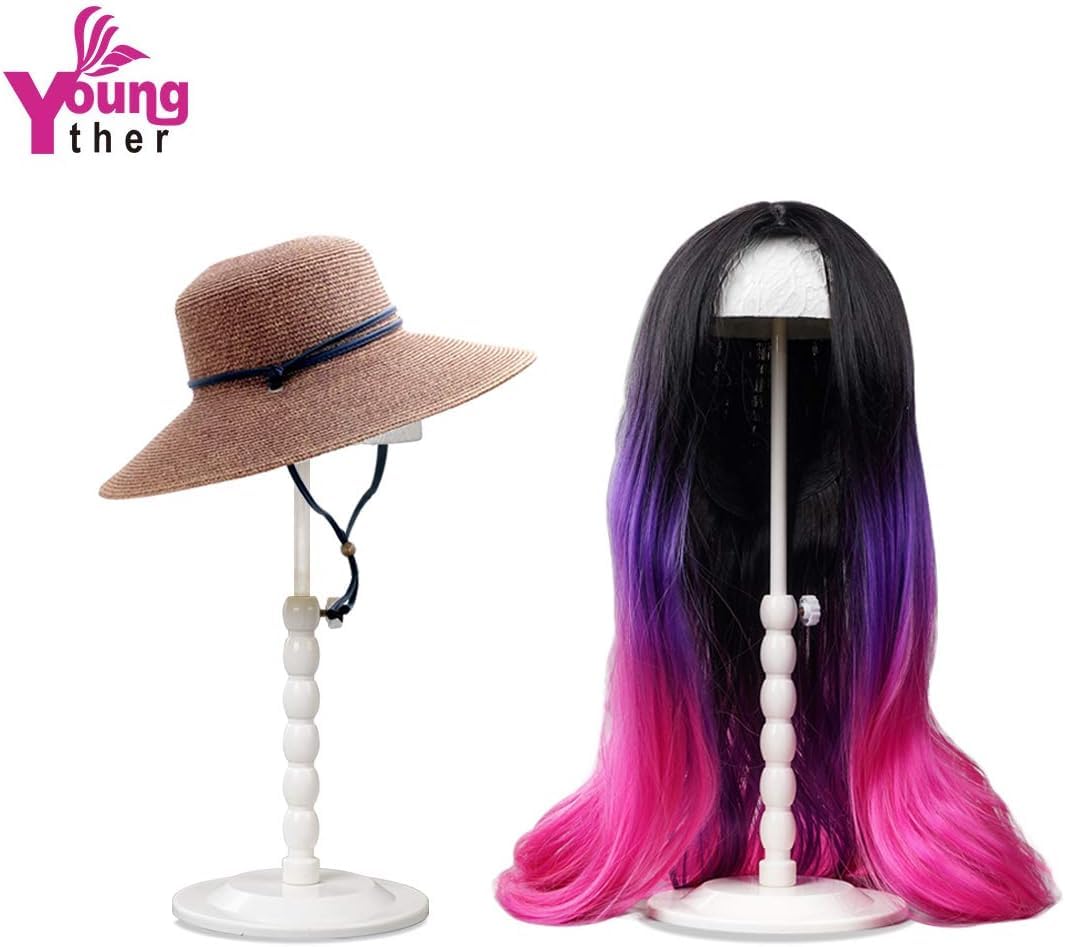 Youngther 2Pcs Wig Stand Adjustable Height Hat Display Portable Folding Wig Head Holders Plastic Wig Stand for Styling Wig Hair Drying Display(2 PCS