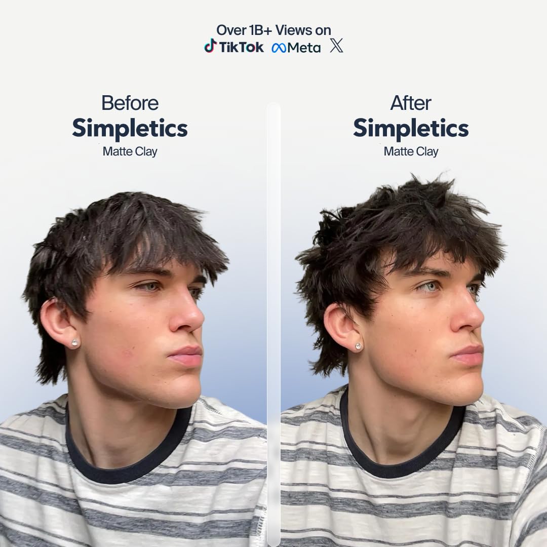 Simpletics Hair Clay for Men (Vanilla Scent) - Natural 6 Ingredient Matte Styling Clay with Beeswax & Coconut Oil - Strong Hold, Water Based