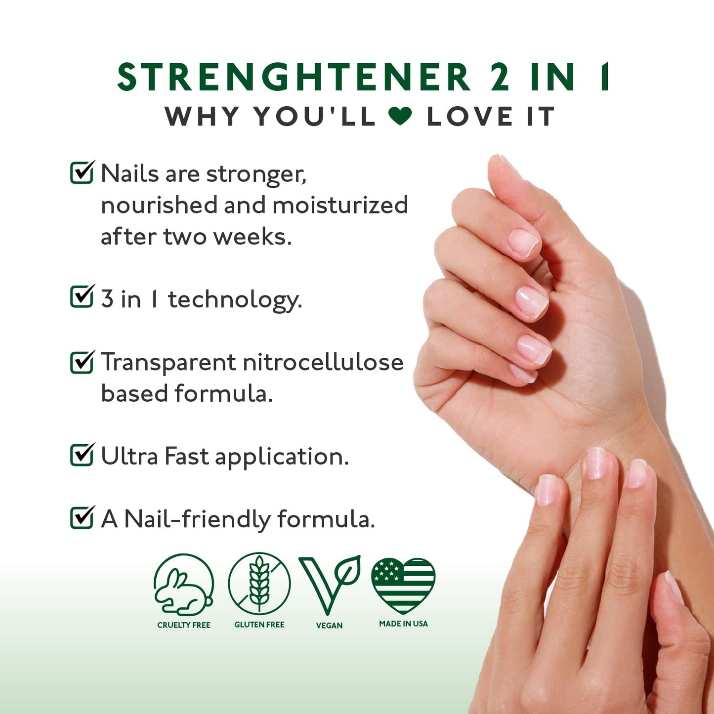 Eternal 2 in 1 Nail Hardener Base Coat Top Coat - 13.5 mL Nails Strengthener with Long Lasting Shine Finish for Strong Nails, Fingernail Polish Wear