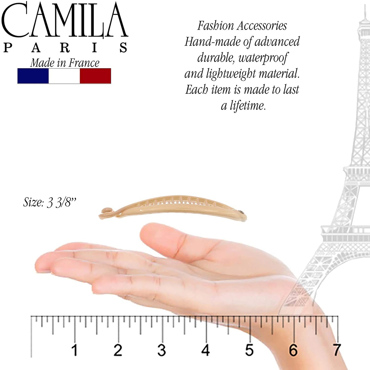 Camila Paris CP2207 2 Pack French Extra Small Banana Clip Hair Comb for Fine Hair Classic Banana Clips Hair for Thin Hair Ponytail Holder Interlocking