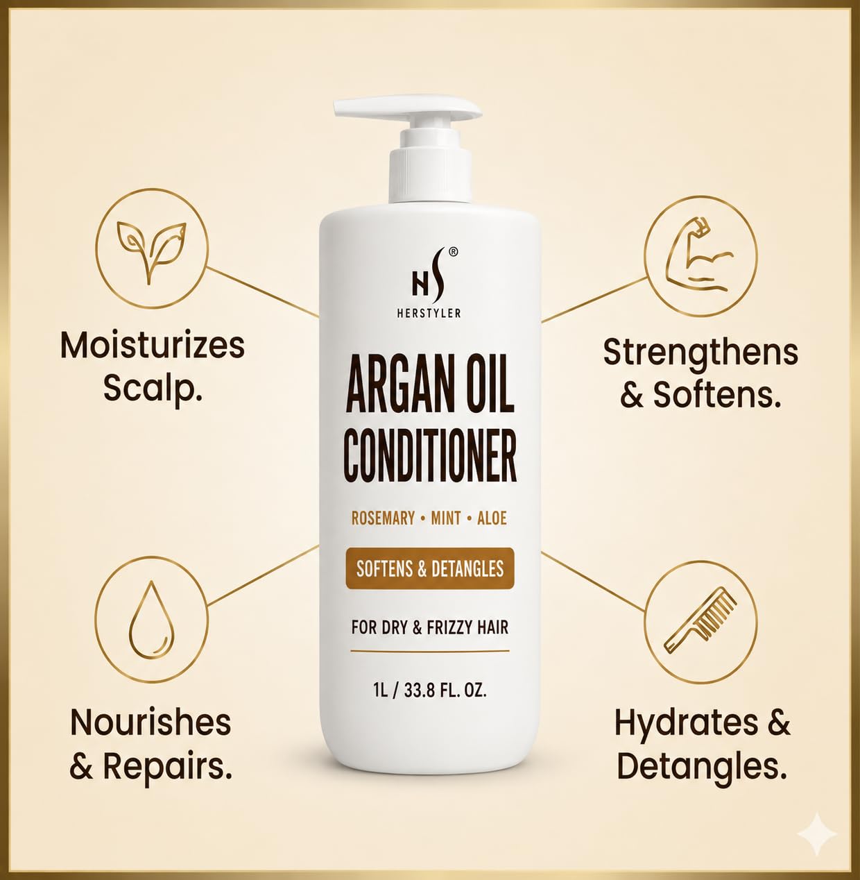 HerStyler Argan Oil Shampoo & Conditioner Set - Hydrating & Moisturizing for Dry, Damaged Hair - With Argan, Rosemary & Aloe - For Men & Women - 33.8
