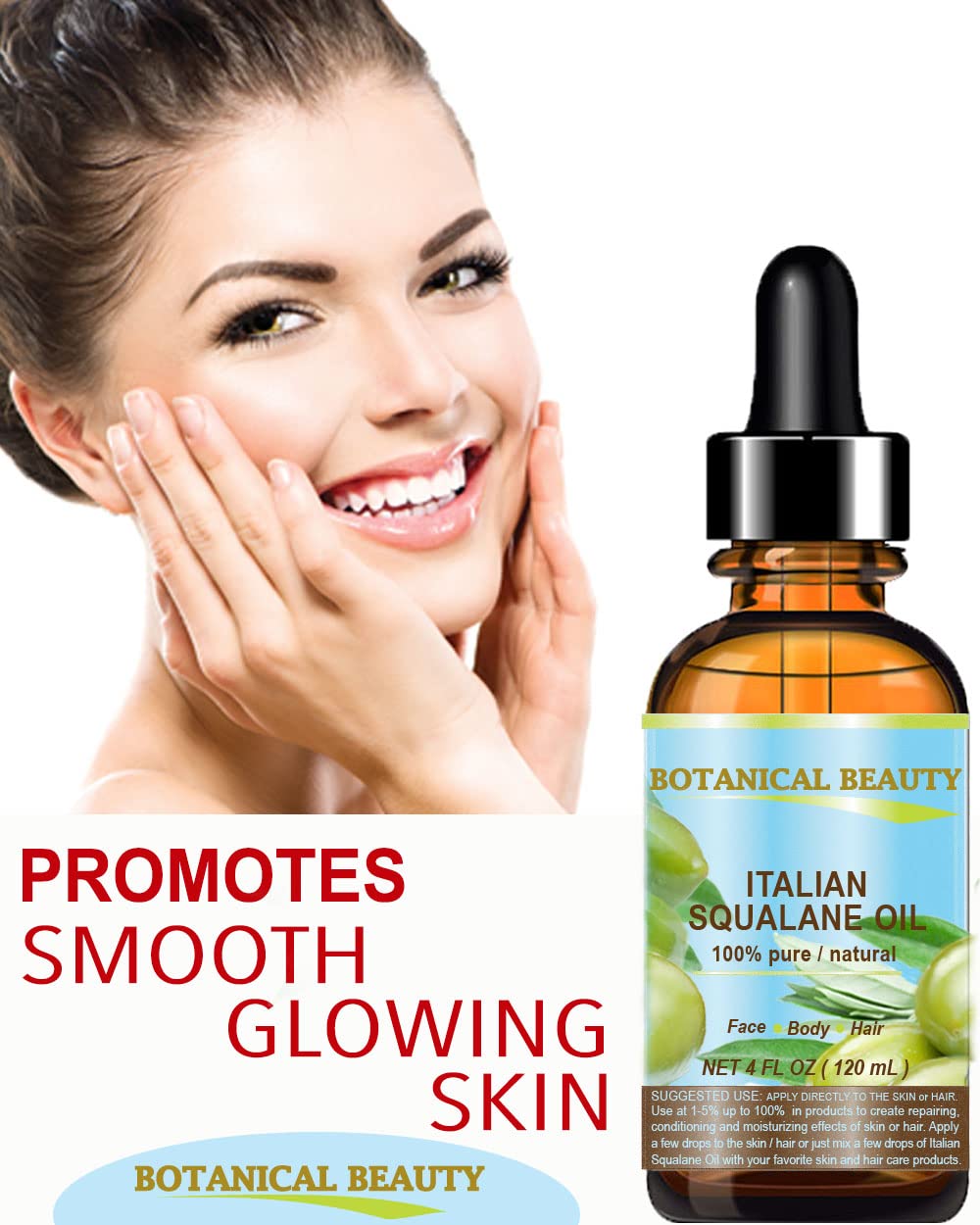Botanical Beauty SQUALANE Italian. 100% Pure/Natural/Undiluted Oil. 100% Ultra-Pure Moisturizer for Face, Body & Hair. Reliable 24/7 skincare