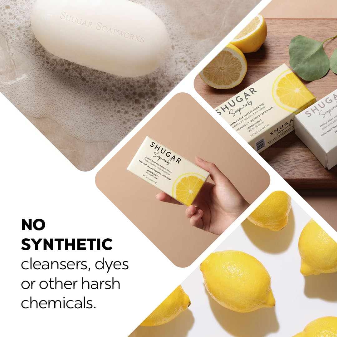 Shugar Soapworks Oatmeal & Lemon Verbena 5 oz Beauty Bar Soap | Plant-Based Vegan Formula | Sulfate & Paraben Free | Gentle Exfoliating Cleanser