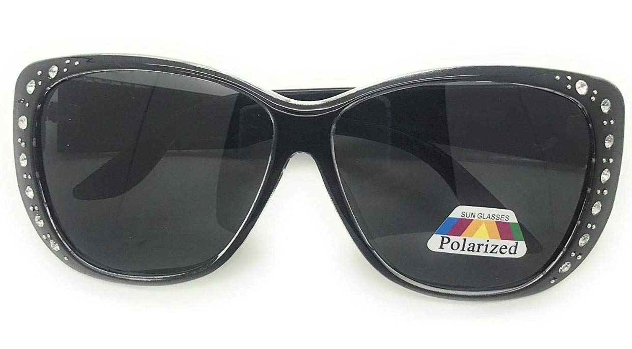 The Starlet Polarized 55 mm Fit Over OTG Butterfly Rhinestone Sunglasses, Black