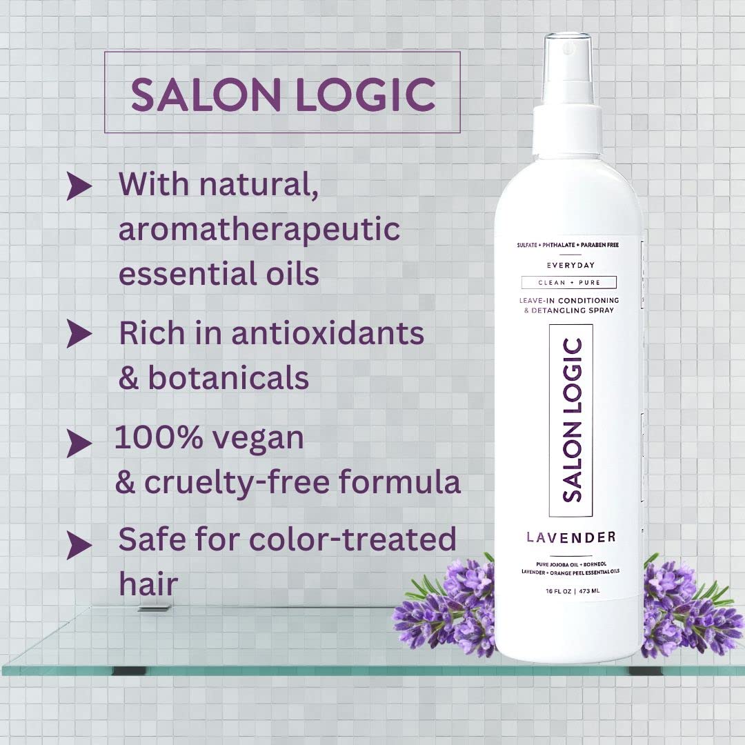 SalonLogic Everyday Clean & Pure Shampoo, Conditioner, and Spray Set, Lavender - Salon Quality, Keratin treatment, Naturally Scented, Hydrating