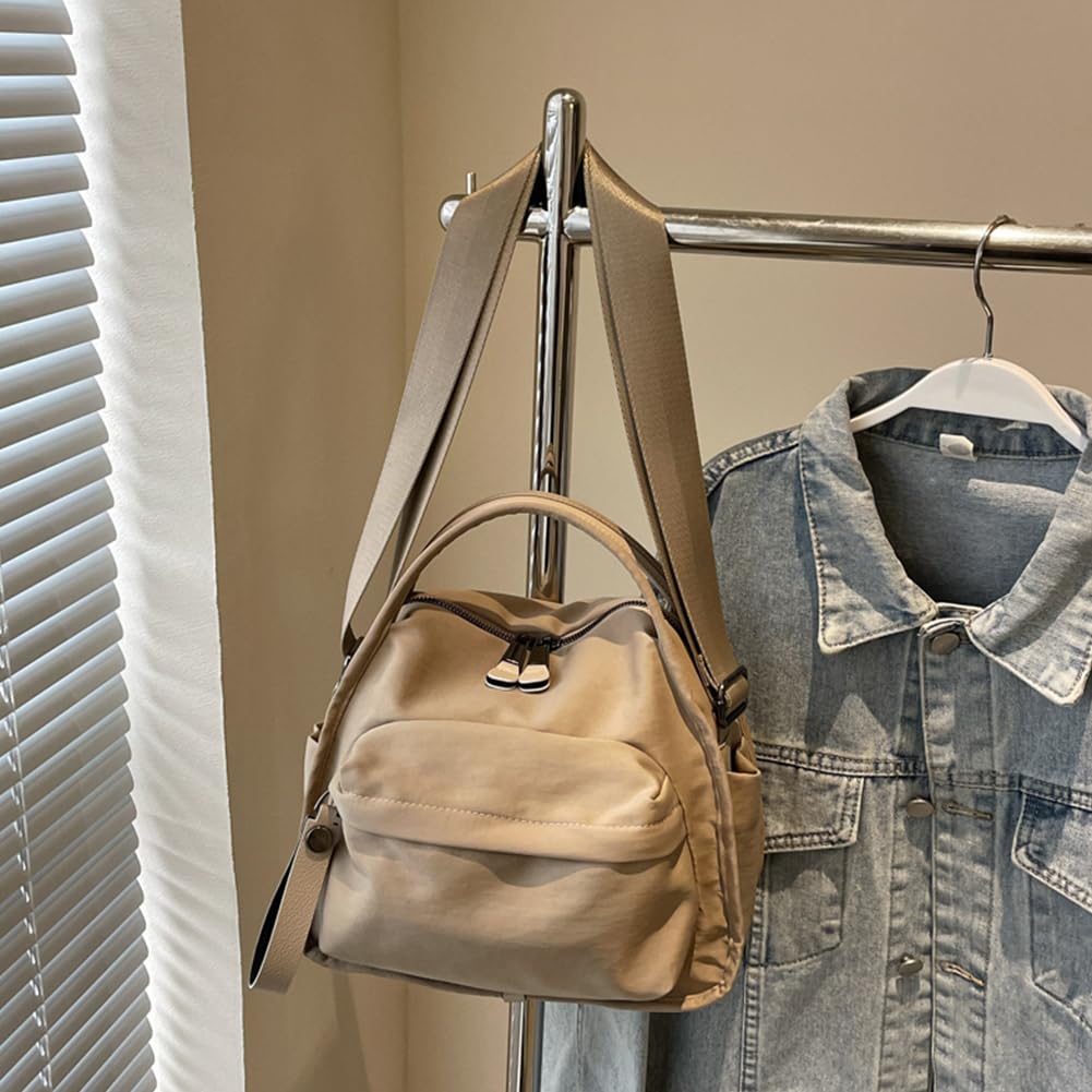 Cohawk Solid Color Nylon Crossbody Bag for Women Soft Handbag with Top Handle Casual Shoulder Bag Elegant Square Purse