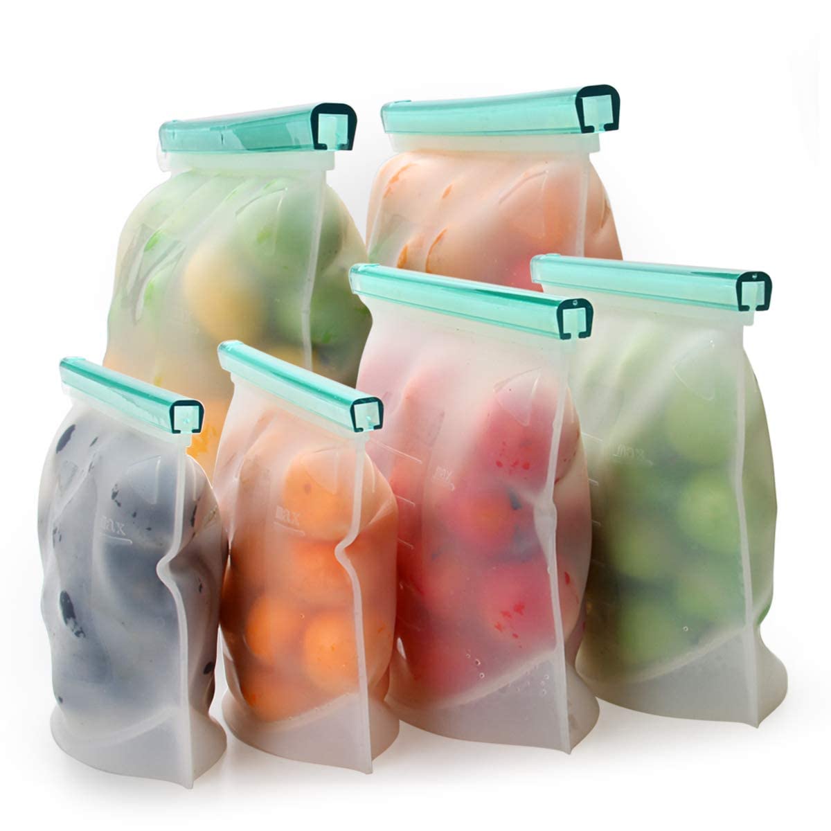 【Upgrade】Cadrim Reusable Extra Thick Silicone Food Storage Bags - 6 Packs Zipper Freezer Bags For Marinate Meats Sandwich, Snack, Cereal,Fruit Meal…