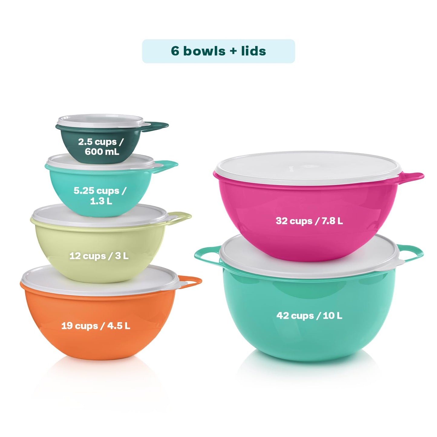 Tupperware Thatsa Bowl Collection 6 Bowl Food Storage Container Set in Fauna, Dishwasher Safe and BPA Free (6 Bowls, 6 lids)