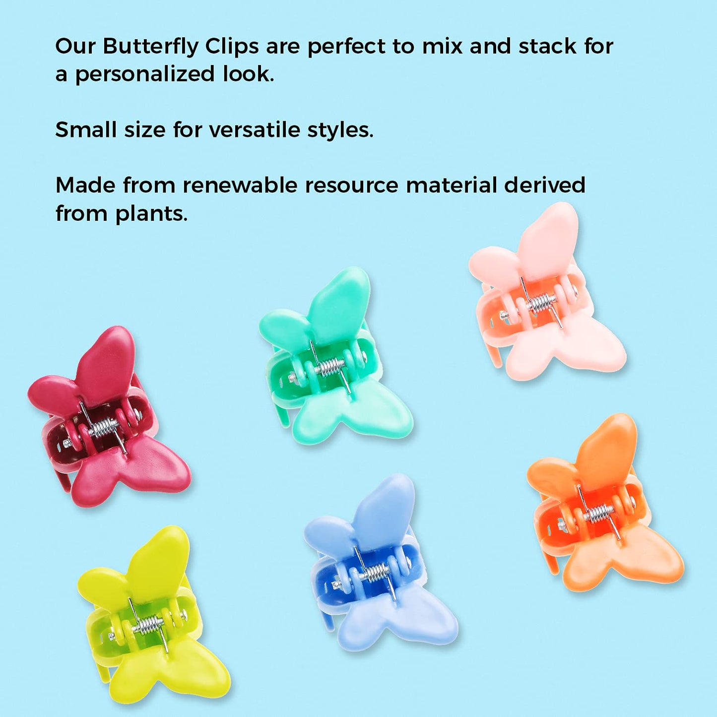 Goody Planet Bio-Plastic Mini Butterfly Clips - Assorted, 6 Count - Snap and Go Closure Helps Keep Hair Secured and Styled with Ease for All Hair