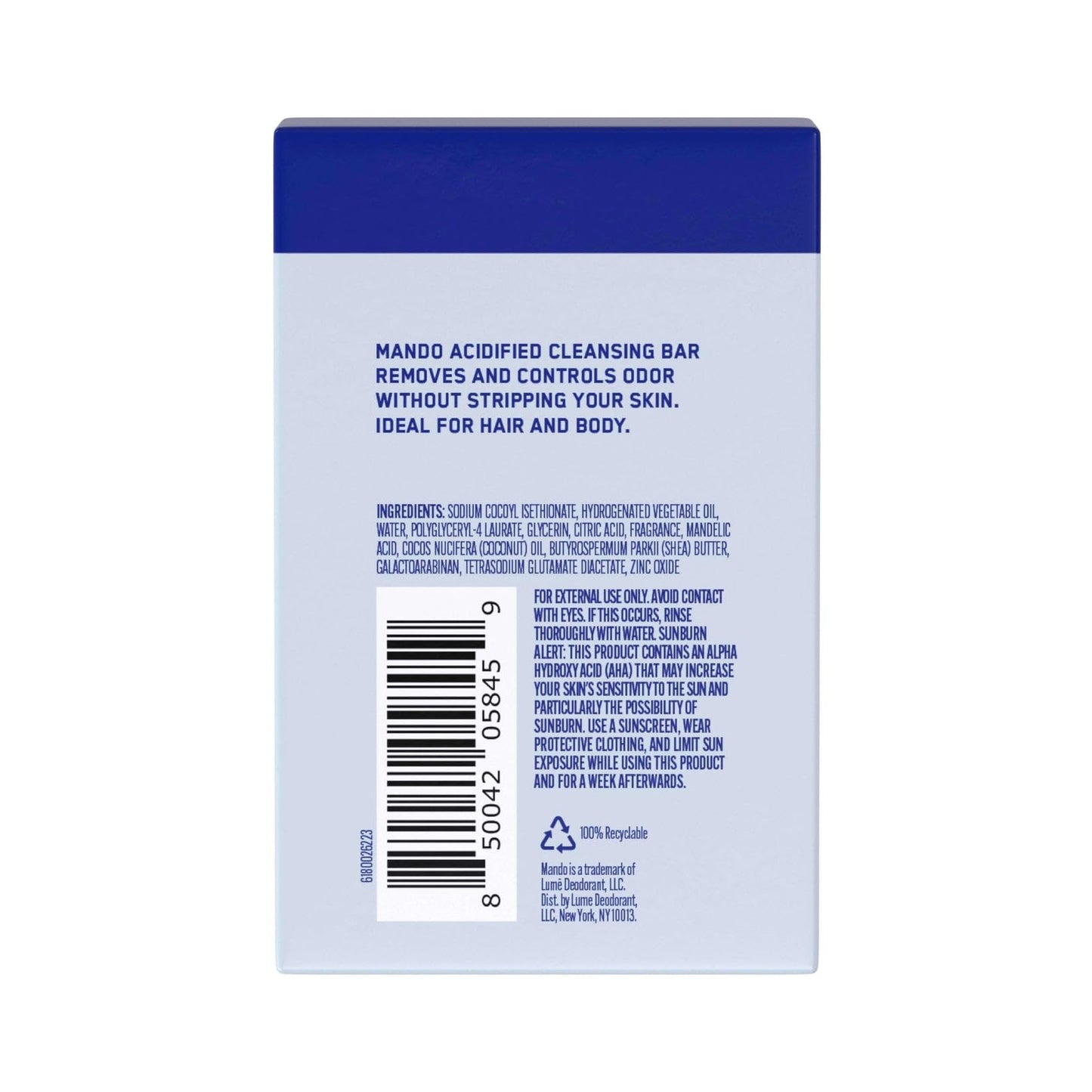 Mando Acidified Cleansing Bar - 24-Hour Odor Control - Removes Odor Better than Soap - SLS Free, Paraben Free - Safe For Sensitive Skin - Pro Sport