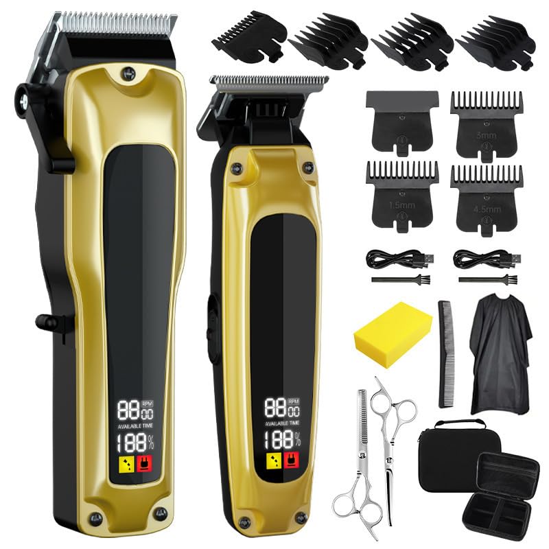 Professional Hair Clippers for Men Cordless Trimmers Kit with LED Display, 3 Gears, 7 Guide Combs Electric Beard Trimmer for Kid Beards Haircut Beauty and Personal Care QDKVTNDJZ