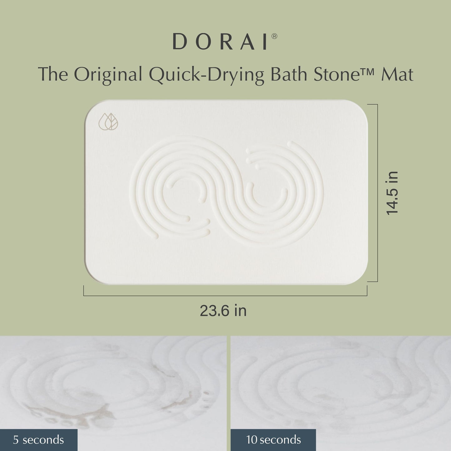 Dorai Home Bath Stone Mat 23.6"x15.4"| Luxury Diatomite Stone Bath Mat |Quickly Removes Water | Non-Slip, Quick-Dry Bath Mat for Bathroom | Zen…