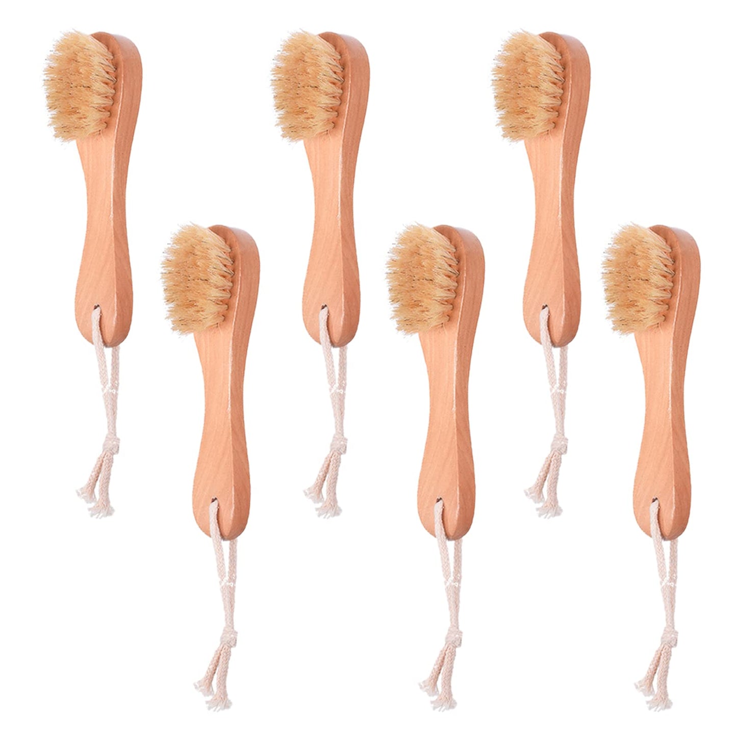 6 Pcs Face Exfoliator Brush Dry Brush Natural Bristles Wooden Face Cleaning Brush, Facial Cleansing Brush Face Wash Scrub Exfoliator Brush for Face