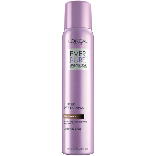 L'Oréal Paris EverPure Tinted Dry Shampoo for Dark, Brown & Black Hair, Sulfate-Free, Oil Absorbing, Vegan, Gluten-Free, 4 fl oz