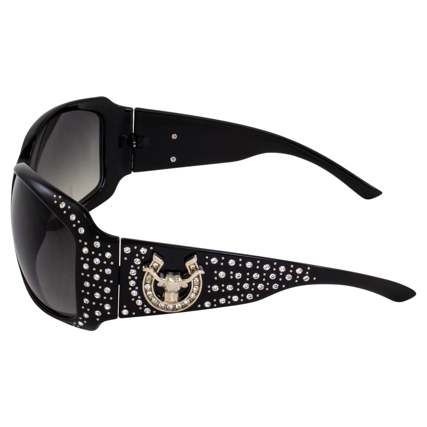 Rodeo Queen 2 Pairs of Studded Horseshoe Sunglasses for Women Black Frame w/Fashion Metal Accent Piece Bling Rhinestones & Smoke Gradient Lenses