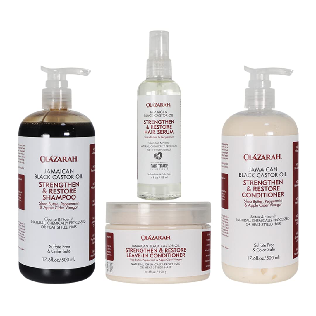 Jamaican Black Castor Oil Strengthen, Restore, Hair Care Bundle | Conditioner, Shampoo, Leave-in Conditioner, Oil/Serum | Fortify, Reduce Breakage