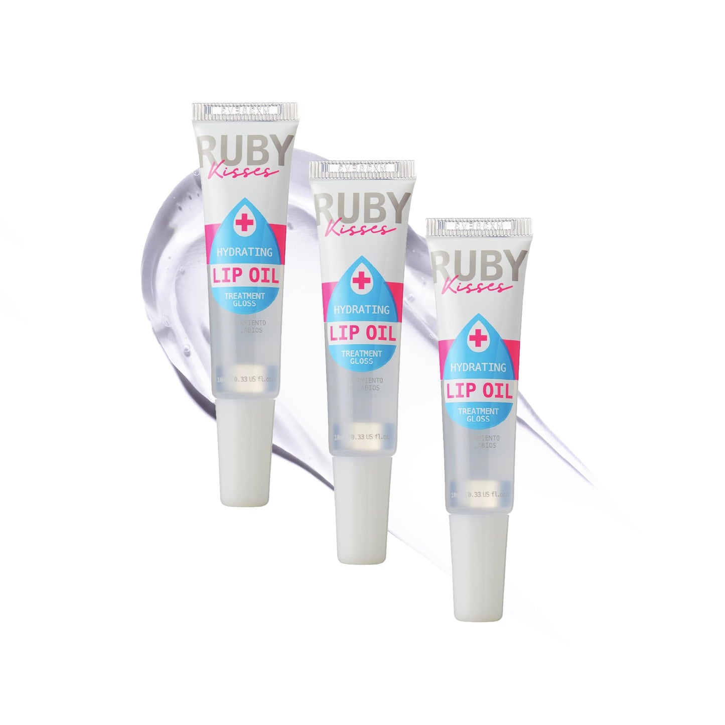 Ruby Kisses Hydrating Clear Lip Oil Treatment Gloss (3 Pack), Hydrates & Heals with Vitamin E & Jojoba, Lightweight Non-Greasy Formula with Almond