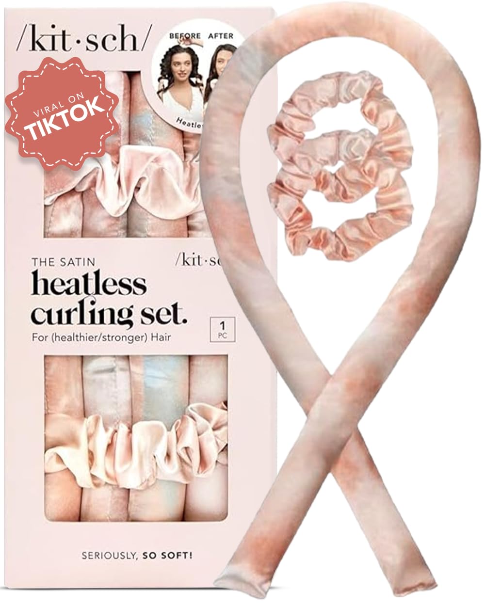 Kitsch Satin Heatless Hair Curler Set – No Heat Overnight Curlers for Women, Sleep-In Rollers – Sunset Tie Dye