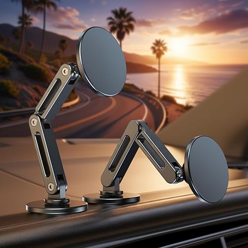 Car Phone Holder, Aluminum Alloy Car Phone Mount with Magnetic Suction, 360degree Rotation, Stable Phone Stand for Tesla Model 3/Y Accessories, Cell…