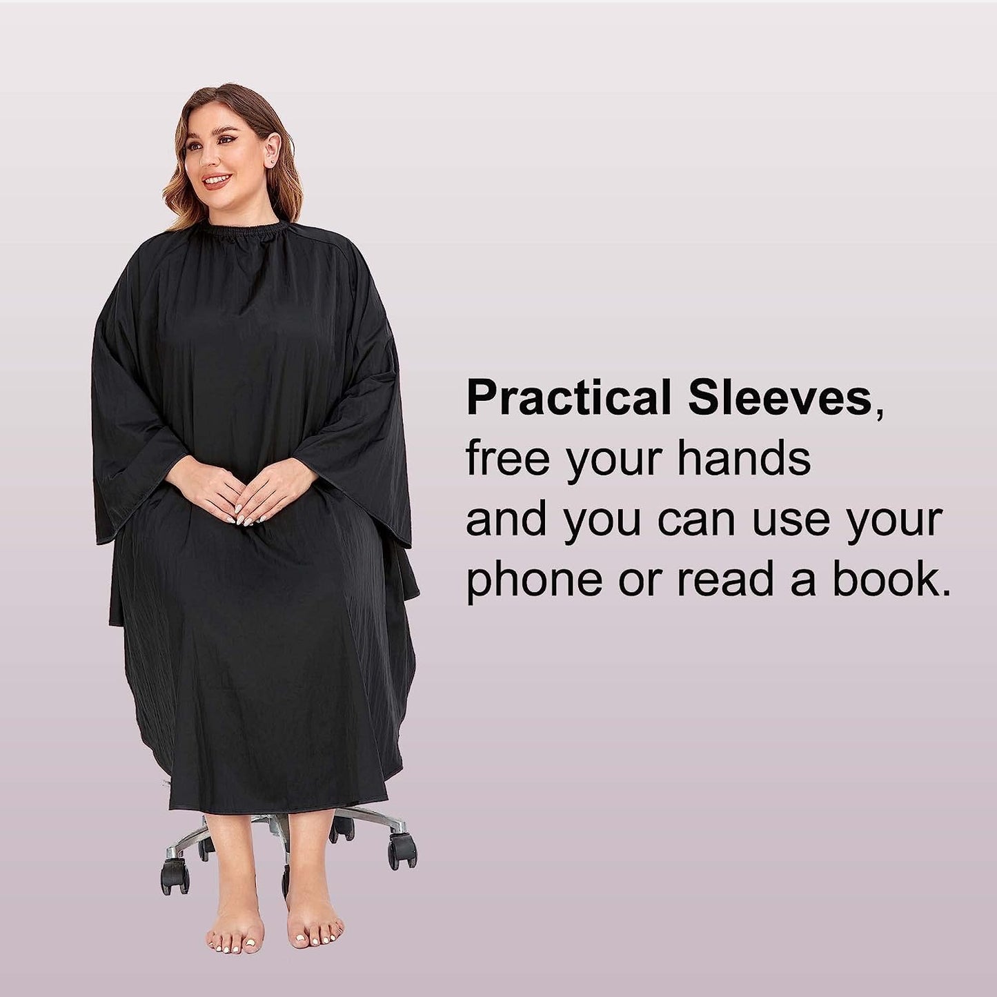 PERFEHAIR Professional Salon Client Hair Cutting Cape Gown, Barber Haircut Cape with Sleeves - Black