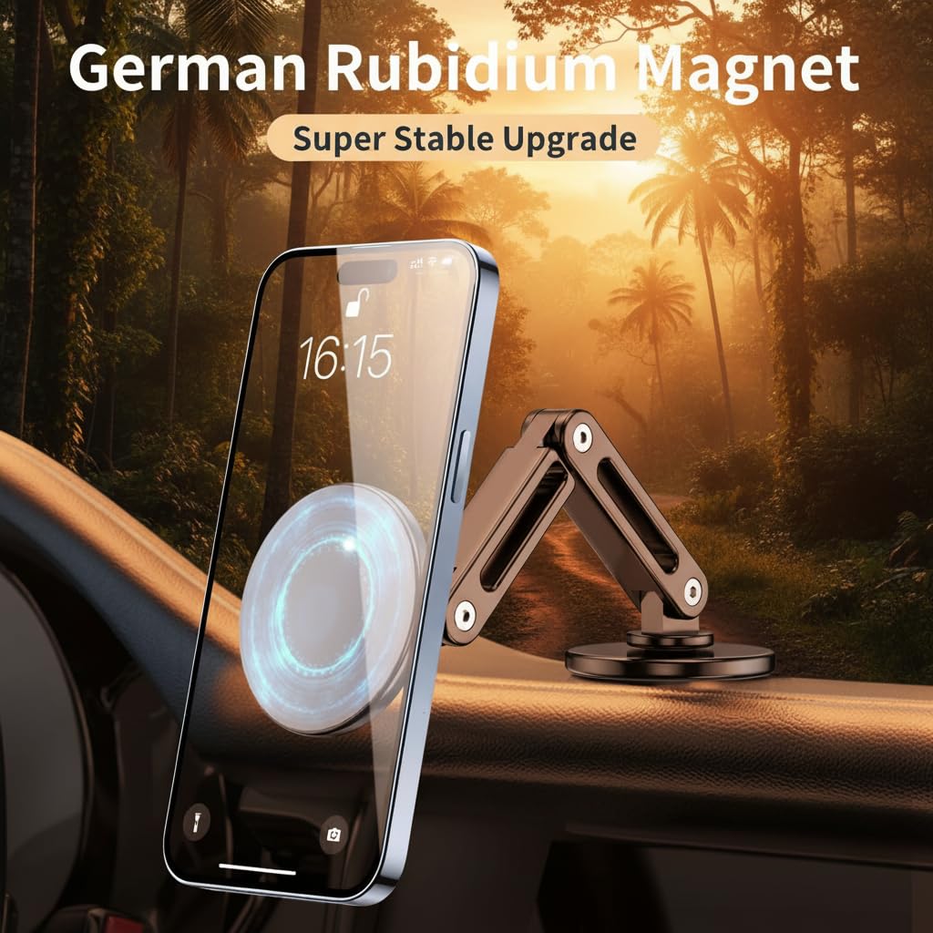 Car Phone Holder, Aluminum Alloy Car Phone Mount with Magnetic Suction, 360degree Rotation, Stable Phone Stand for Tesla Model 3/Y Accessories, Cell…