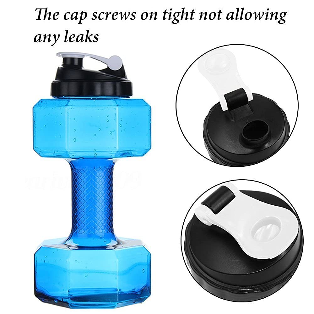 75 Oz (2.2 L) Dumbbell Shaped Water Bottle | Big Capacity | BPA Free | Flip Top Leak Proof lid | Blue