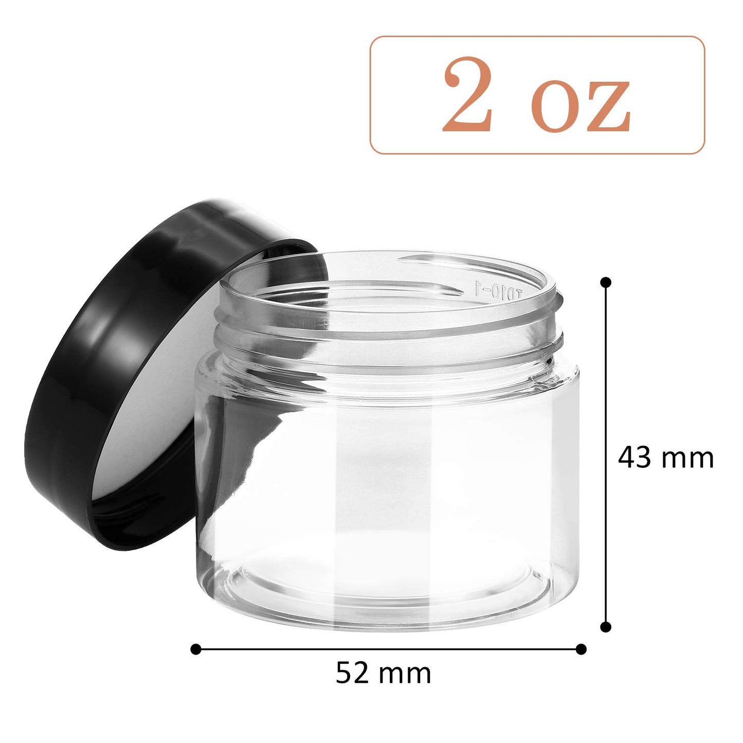 SATINIOR 6 Pack 2 oz Plastic Jars Containers with Lids Wide-mouth Refillable Leakproof Reusable Round Empty Jars for Travel Cosmetic Dry Food Spice Beauty and Personal Care SATINIOR
