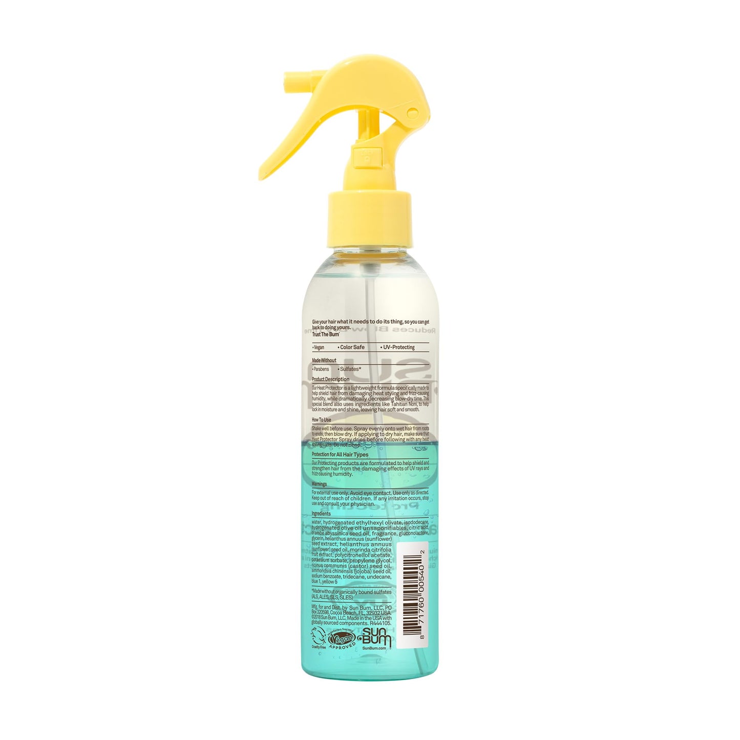 Sun Bum Heat Protector Spray - Leave In Hair Treatment Protects from Heat Styling and Frizz-Causing Humidity - Reduces Blow Dry Time - Vegan