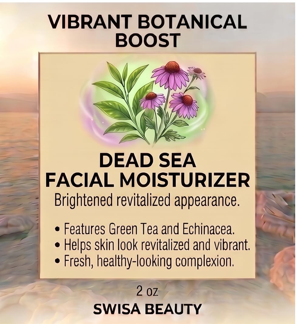 Swisa Beauty Dead Sea Facial Moisturizer - Daily Mineral Hydrator & Conditioning Cream to Soften & Nourish the Skin with Aloe, Seaweed & Green Tea, 2