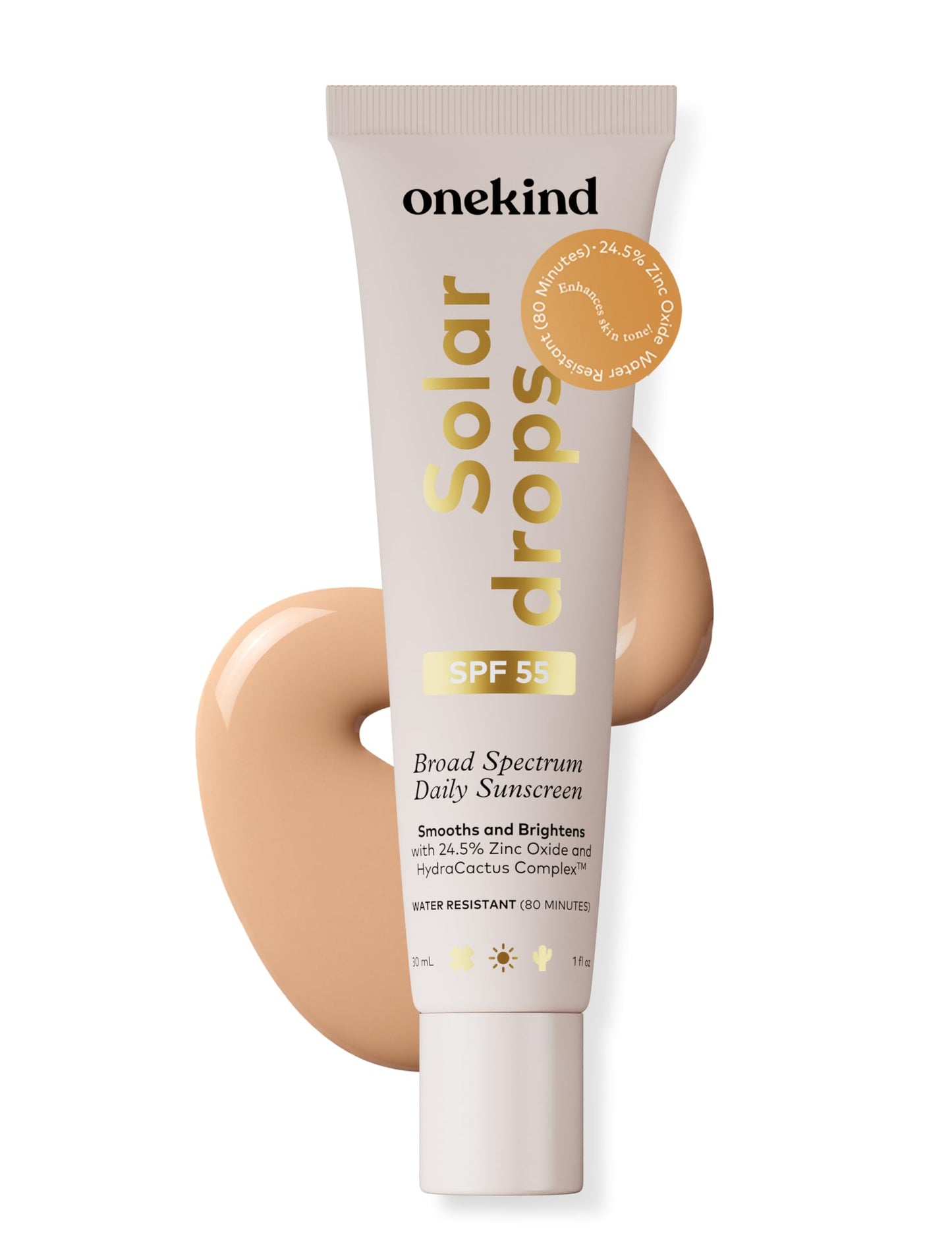 Onekind Solardrops SPF 55 Daily Mineral Sunscreen Serum for Sensitive Skin, Lightweight Wrinkle Defense Non-Comedogenic Zinc Oxide Formula with UVA