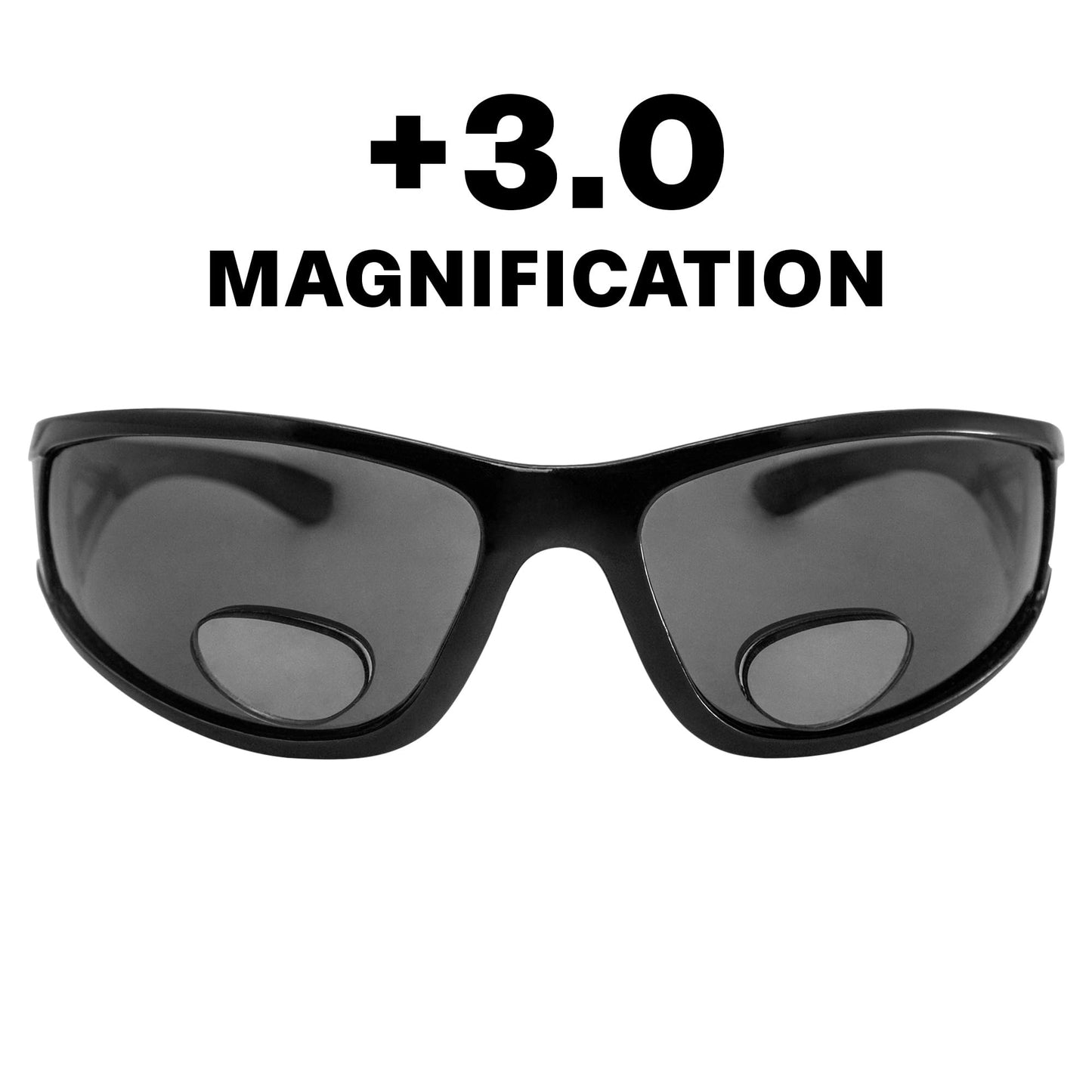 BluWater Polarized +3.0 Magnification Bifocal 3 Sunglasses, Gloss Black Frame, Gray Lenses