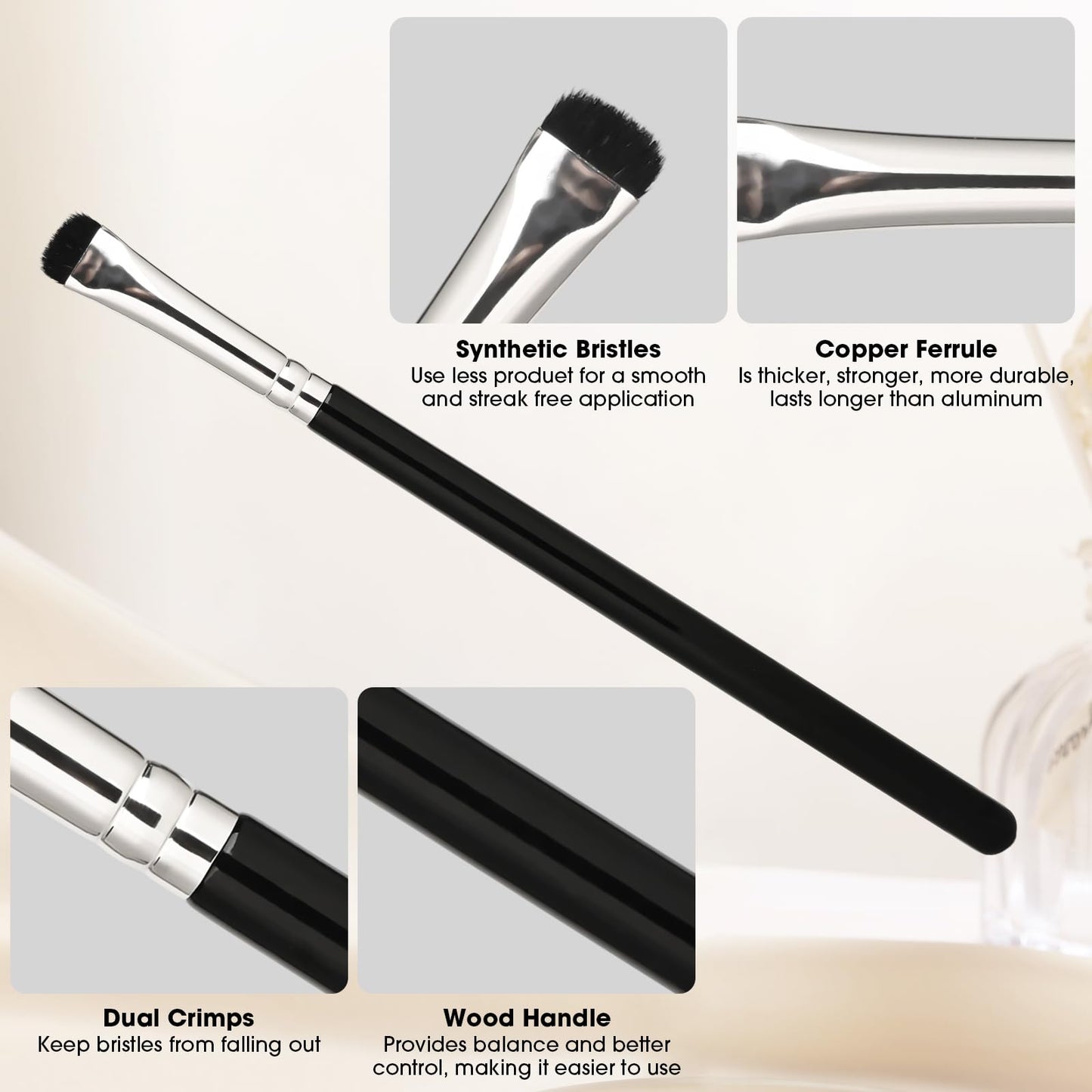 UltraShort Eyeshadow Smudge Brush, Makeup Brush High-End for Creasing & Cat Eye Makeup (E303)