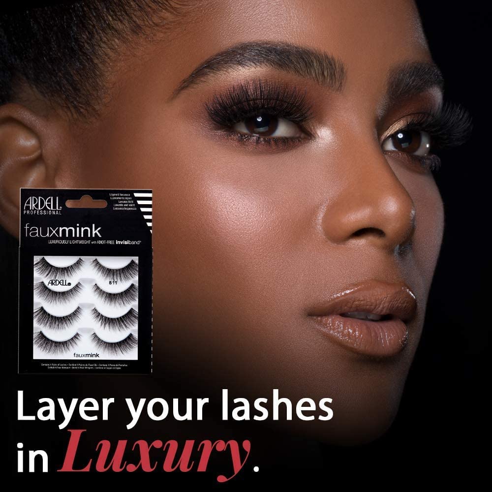 Ardell Faux Mink Lashes 811 False Eyelashes - Lightweight Natural Faux Mink Strip Wispy Lashes with Invisiband, 4 Pairs, 1 Pack