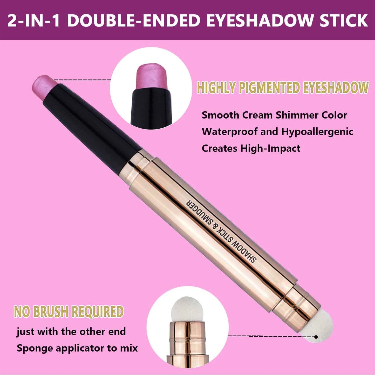 Daeuwiutr Pink Eyeshadow Stick, Cream Smooth Shimmer hot pink light palette Eye shadow Pencil Hypoallergenic Waterproof Long Lasting Eye shadow
