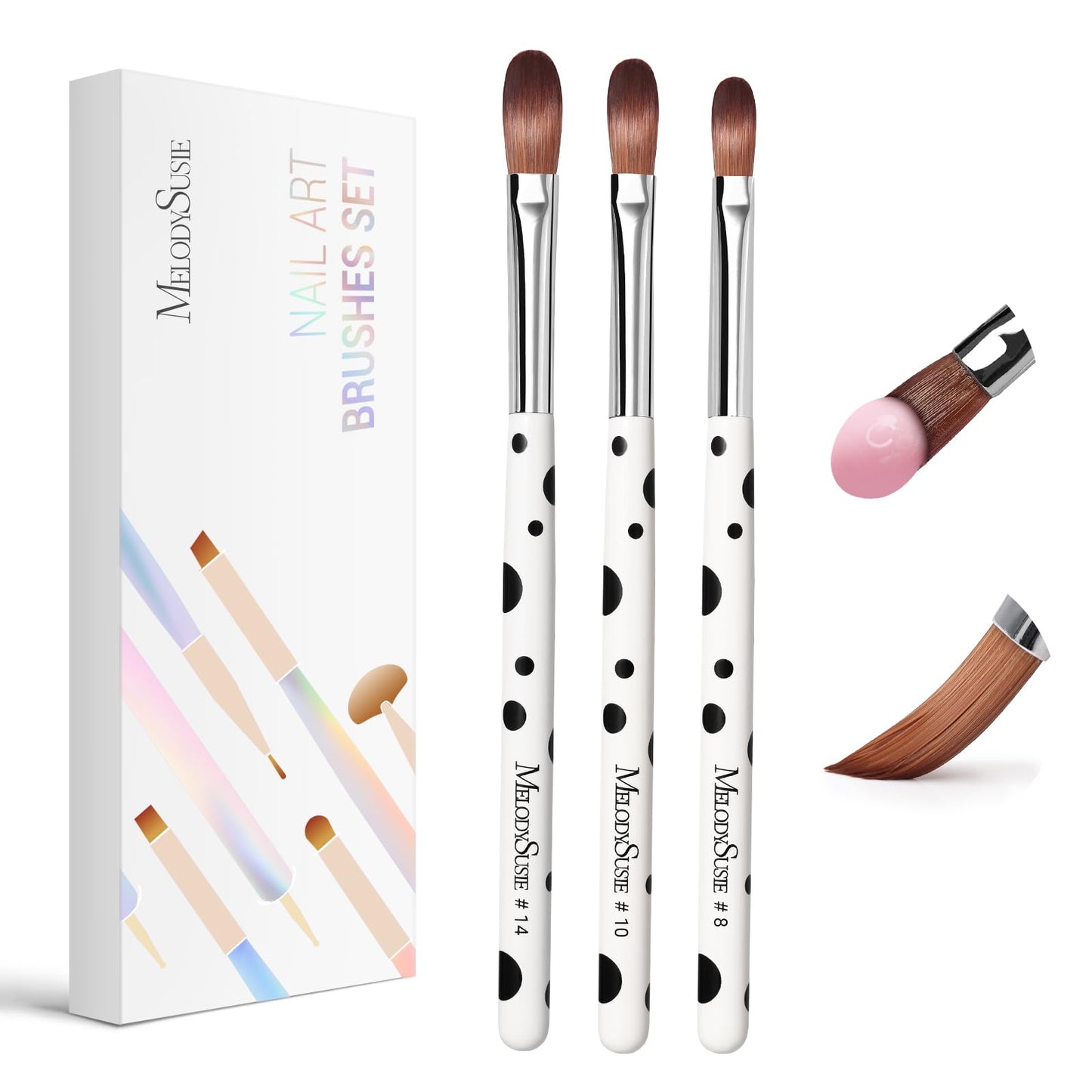 MelodySusie 3Pcs Acrylic Brush Set, Size 8/10/14 Professional Pen for Nail Application, Powder Art Extension and 3D Carving - DIY Home Salon Beauty and Personal Care MelodySusie Default Title