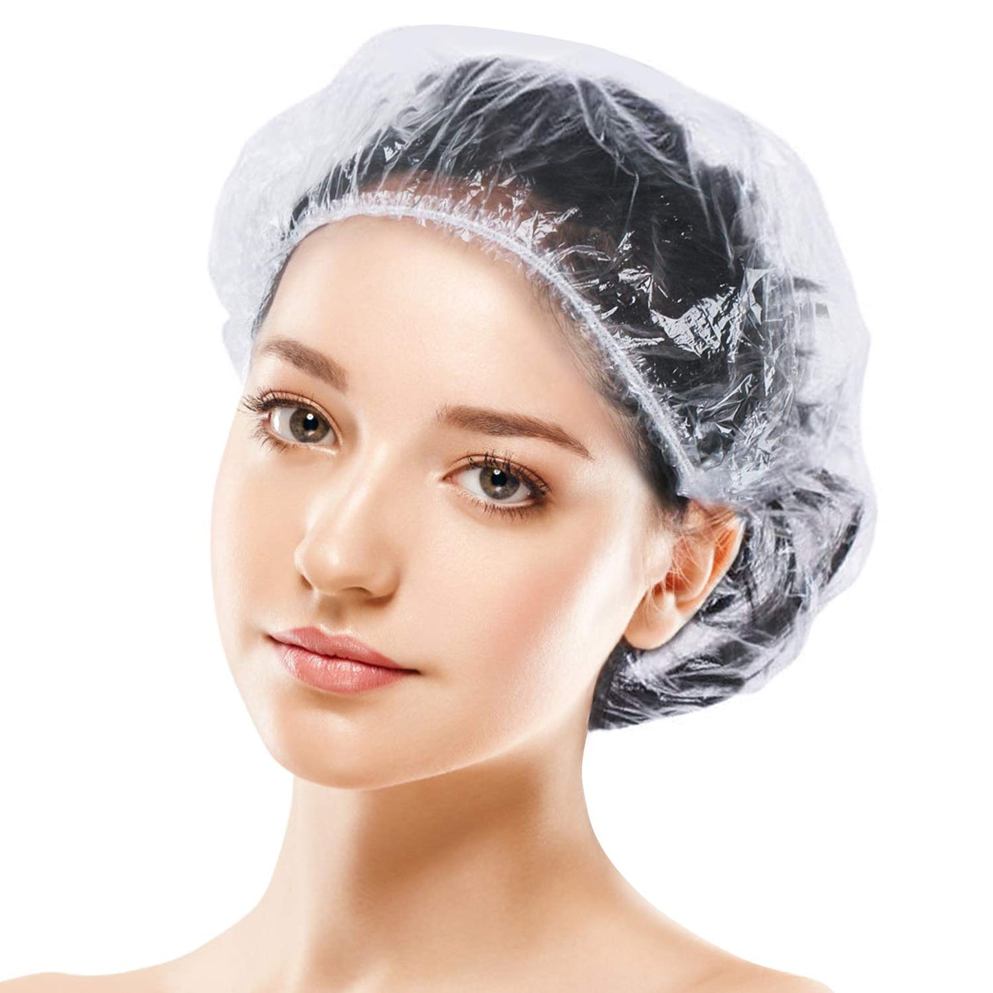 100pcs Shower Caps Disposable, Thicker and Larger Waterproof Clear Hair Bath Caps, Premium Plastic Hair Cap for Women, Spa, Hair Solon, Travel, Hotel