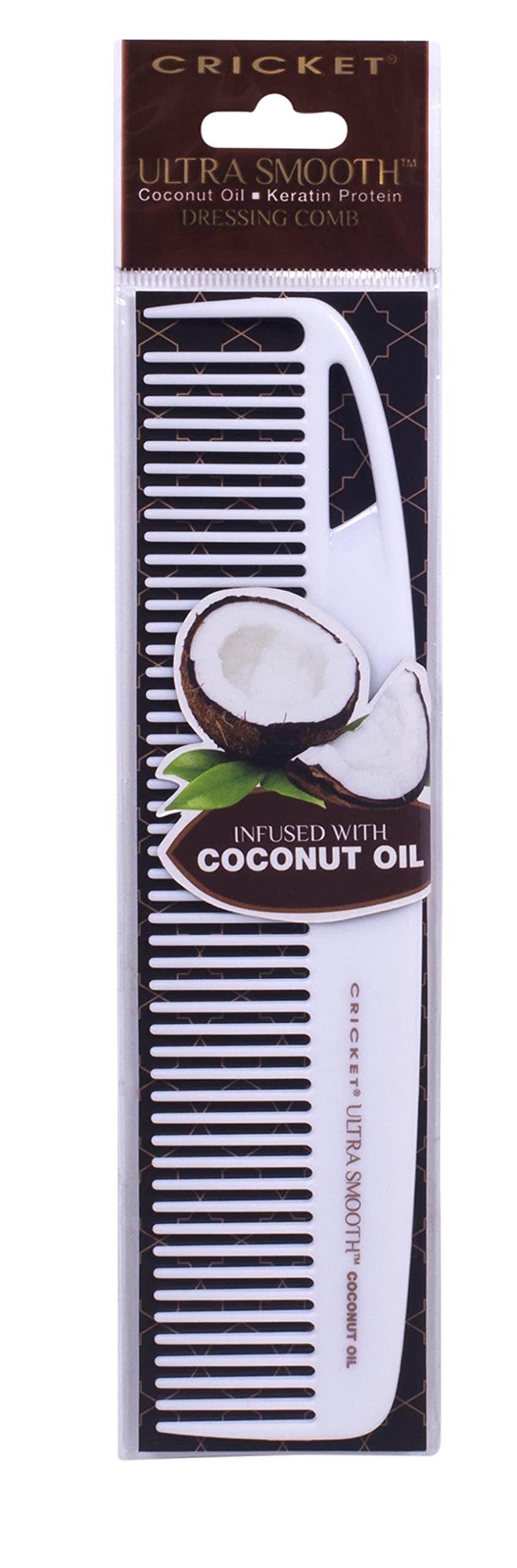Cricket Ultra Smooth Coconut Dressing Comb - Infused with Coconut Oil & Keratin for Frizz-Free Shine, Ideal for Styling, Smoothing, and Cutting