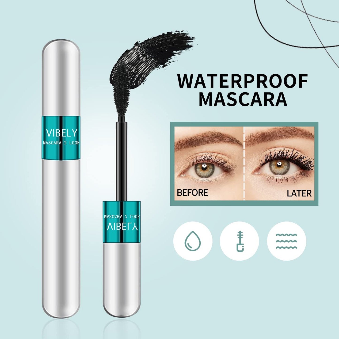 2 in 1 Mascara 5x Longer Waterproof Lash Cosmetics Natural Lengthening and Thickening Effect No Clumping Superstrong Magic 4d Silk Fiber for Vibely