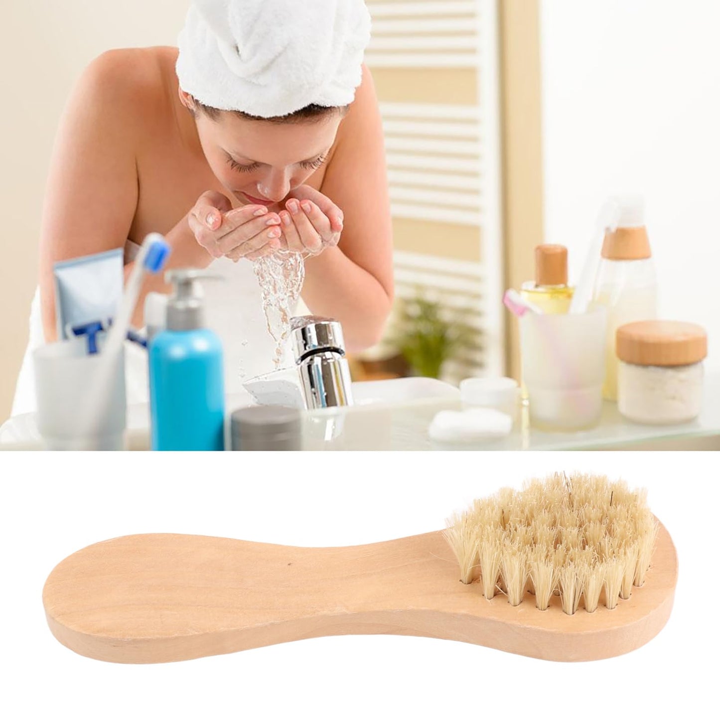 Sonew Face Brushes for Cleansing and Exfoliating Soft Wood Handle Brushing Scrubbing Skin Cleaning Scrub Scrubber Brush for Men Women