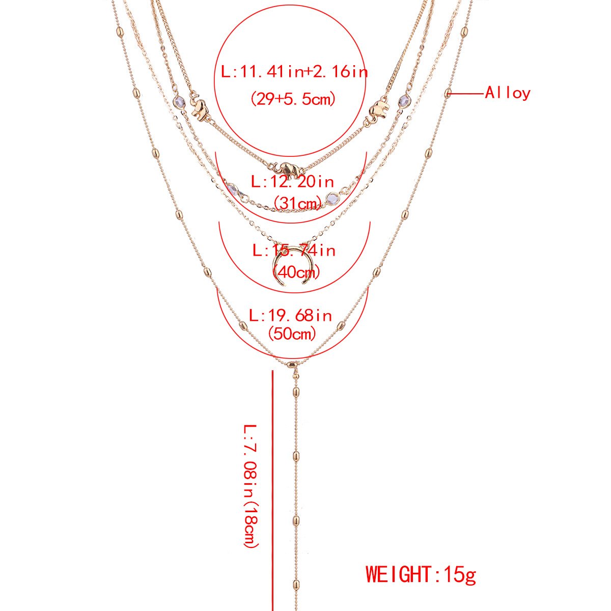 DoubleNine Bohemian Multilayered Necklace Layering Elephant Horn Moon Choker Long Chain Jewelry Accessories for Women Girl (silver)