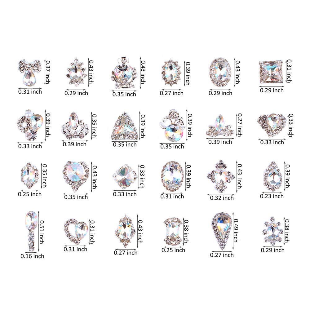 48PCS 3D Luxury Nail Art Rhinestones Nail Diamonds Glass Crystal AB Metal Gems Jewels Stones for DIY Nail Art Work Design Decoration Craft Jewelry
