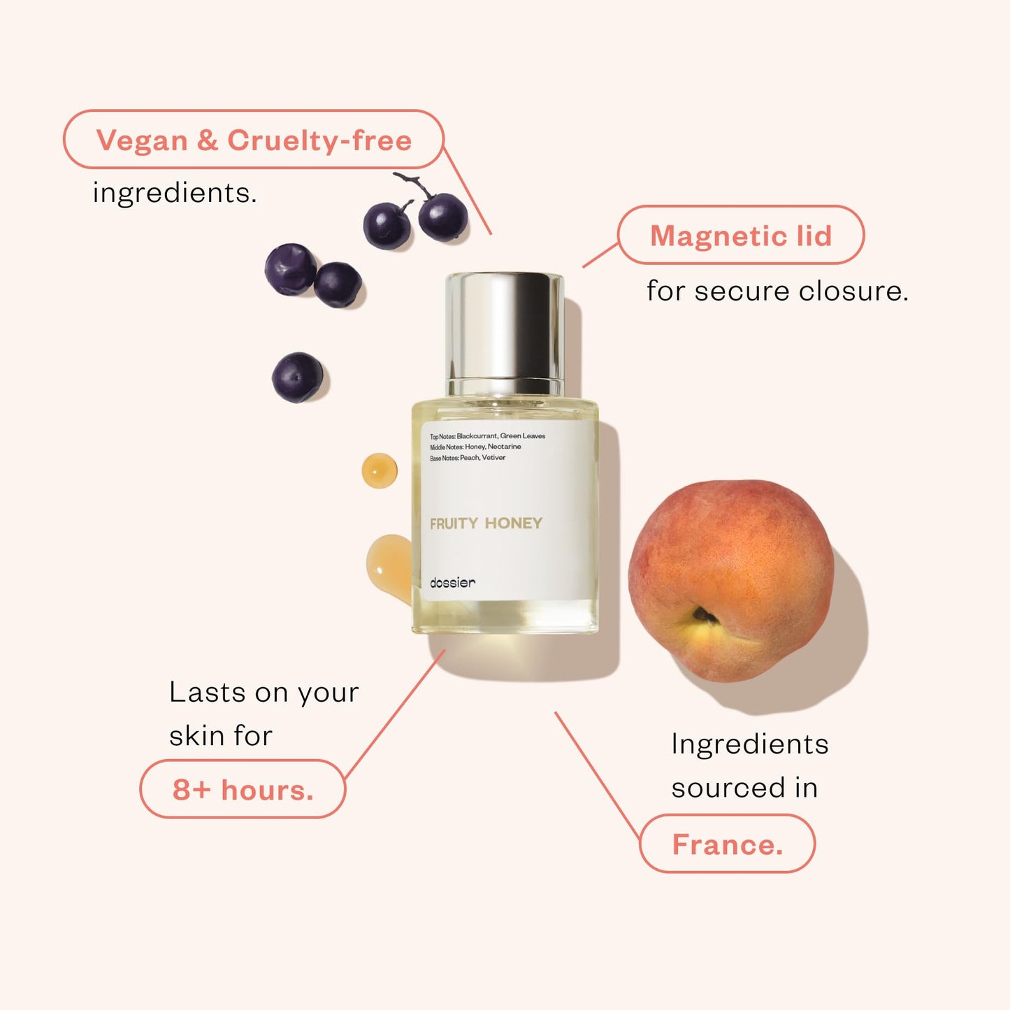 Dossier - Fruity Honey - Eau de Parfum - Inspired by J.Malone's Nectarine Blossom & Honey - Perfume Luxury - Pure Infused - Paraben-Free - Vegan -