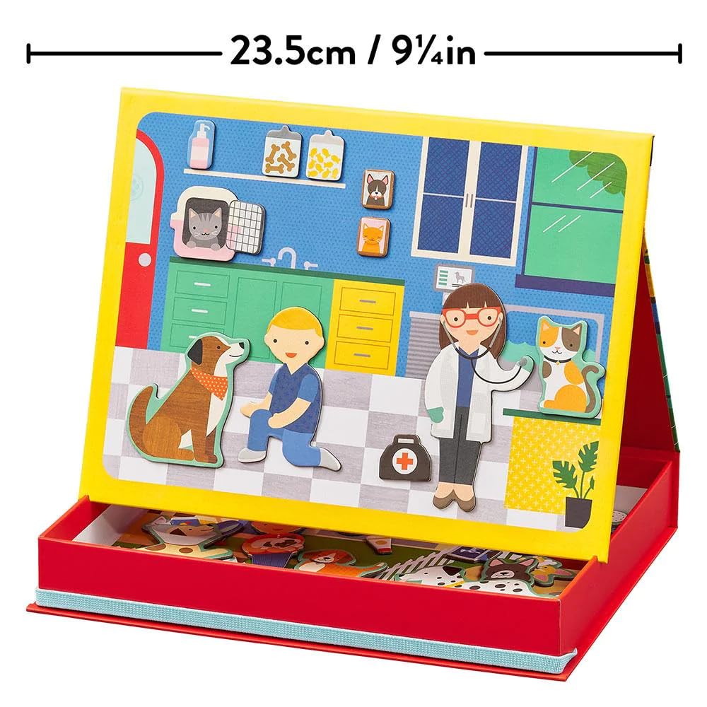 Petit Collage Magnetic Play Scene Pet Hospital - Animal Magnetic Play Set - 2 Scenes, 50 Pieces - Ages 3+