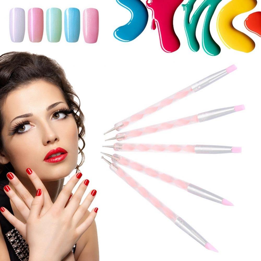 Dual-ended Carving Sculptur Pen Set, Silicone Head Dotting Pen Manicure Nail Art Tool 5pcs Beauty & Personal Care Semme