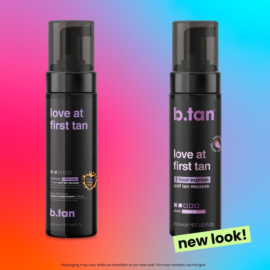 b.tan Violet Base Self Tanner Mousse | Love At First Tan - Best, 1 Hour Express Sunless Tanning Foam, Cancels Orange Tones, Dark Bronzing Glow, No Beauty and Personal Care B.TAN