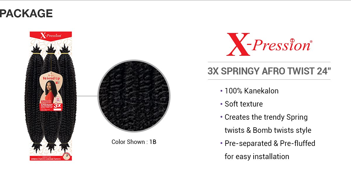 X-pression Braid Outre Crochet Braids X-Pression Twisted Up 3X Springy Afro Twist 24'' (1-pack, 2T4/30)