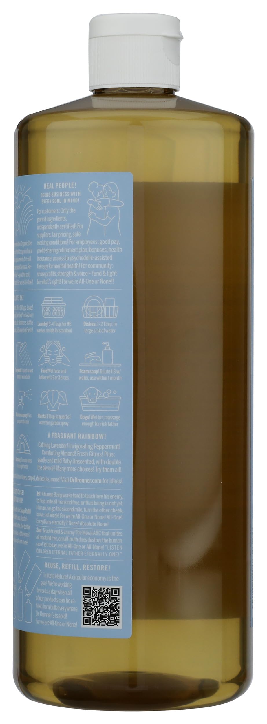 Dr. Bronners Baby Unscented Liquid Castile Soap, 32 FZ