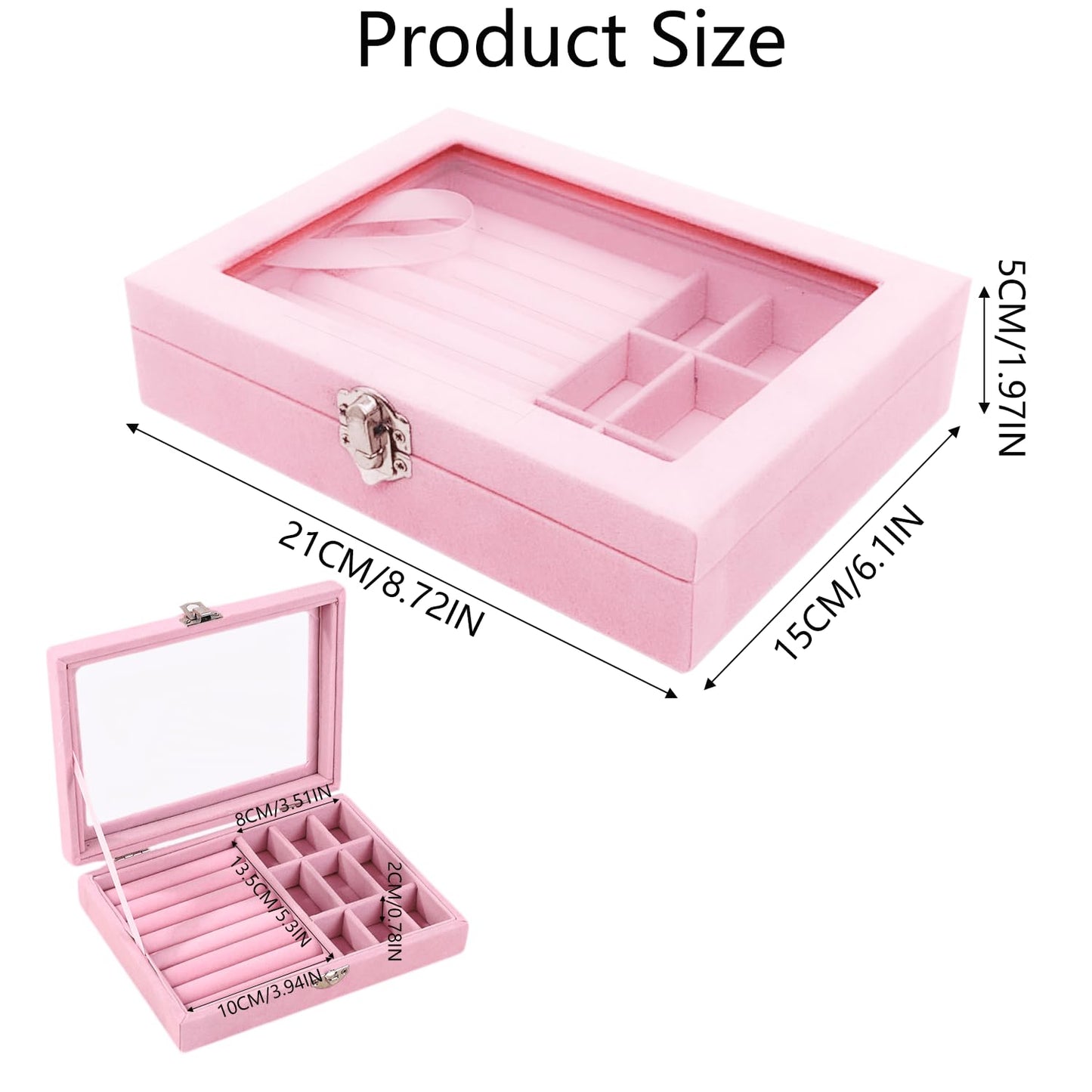 XINHONGJIN Velvet Jewelry Box, Jewelry Box, Watch Storage Box Necklace Ring Earring Storage with Lid, Antioxidant, Adjustable (pink)