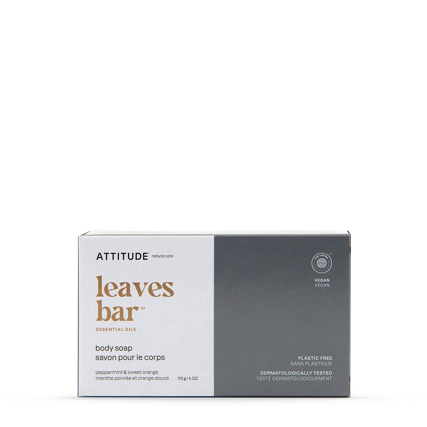 ATTITUDE Body Soap Bar, Natural Origin, Protects and Softens Dry Skin, Coconut & Olive Oils, For Men and Women, EWG Verified & Vegan, Peppermint