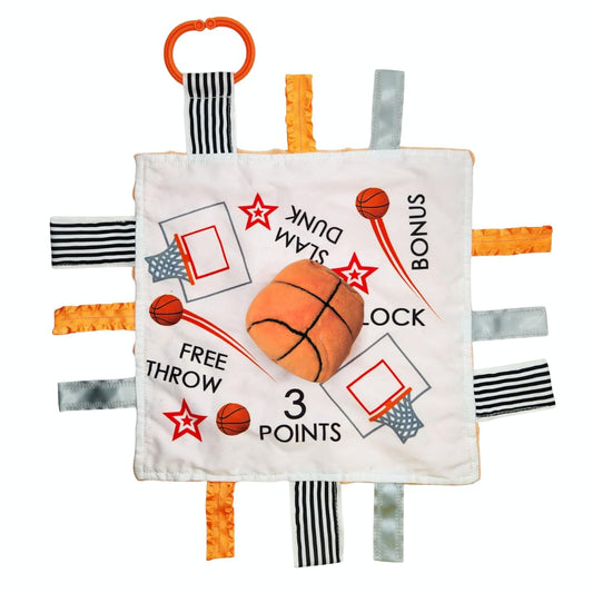 Baby Jack & Co 10x10” Basketball Sports Lovey Sensory Plush Blanket - Tag Toy for Developing Sense of Touch - Travel Stroller Toy w/BPA Free Clip -…